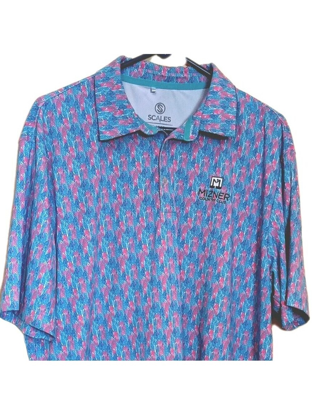 Scales Golf Performance Polo Shirt Graphic Mens L Stretch Mizner Logo Boca Raton